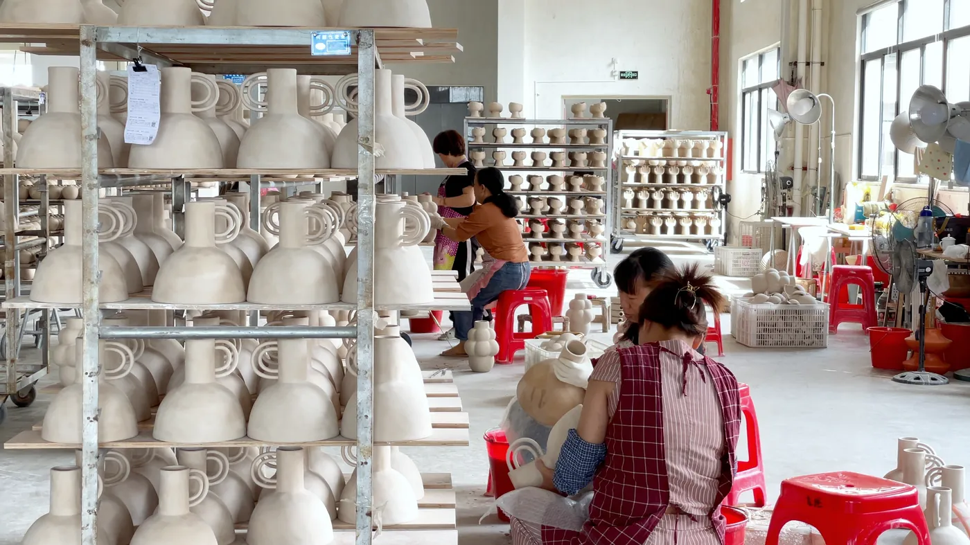 Racks of finished greenware