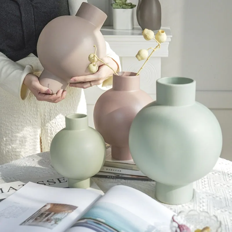 Sage, pink and sand matte vases