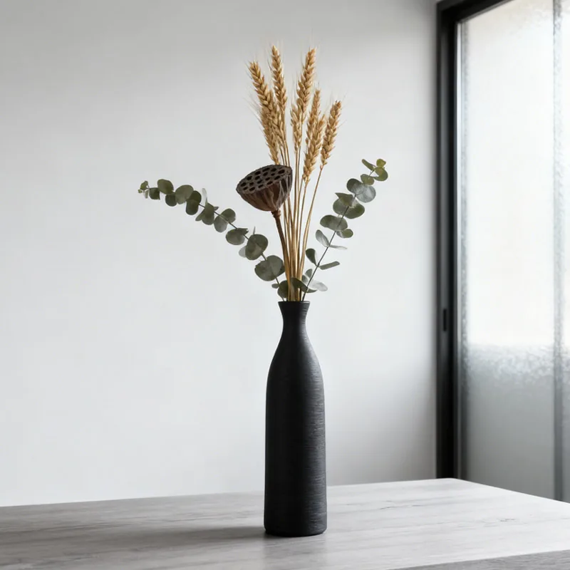 Black glazed bottle vase
